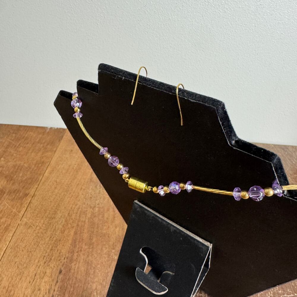 Artisan Handmade Purple & Gold Bead 23 inch necklace & earring‎ set - Picture 3 of 5